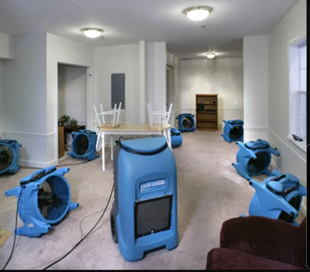 Air movers and dehumidifier setup for Water Extraction & Removal in Topeka